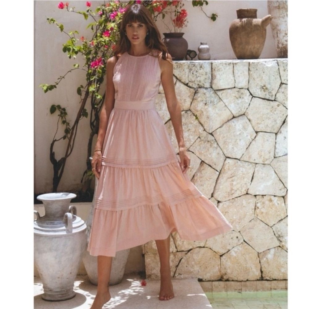 Nwot Pampelone Pale Pink Perle Cotton Tiered Maxi Dress Size Medium